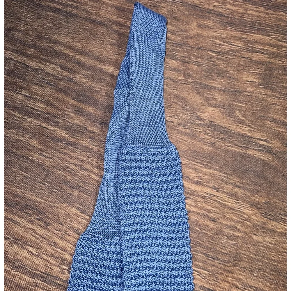 Vintage Chaps Ralph Lauren Square Tip Knit Cotton Tie Blue Men's Preppy - Picture 4 of 9